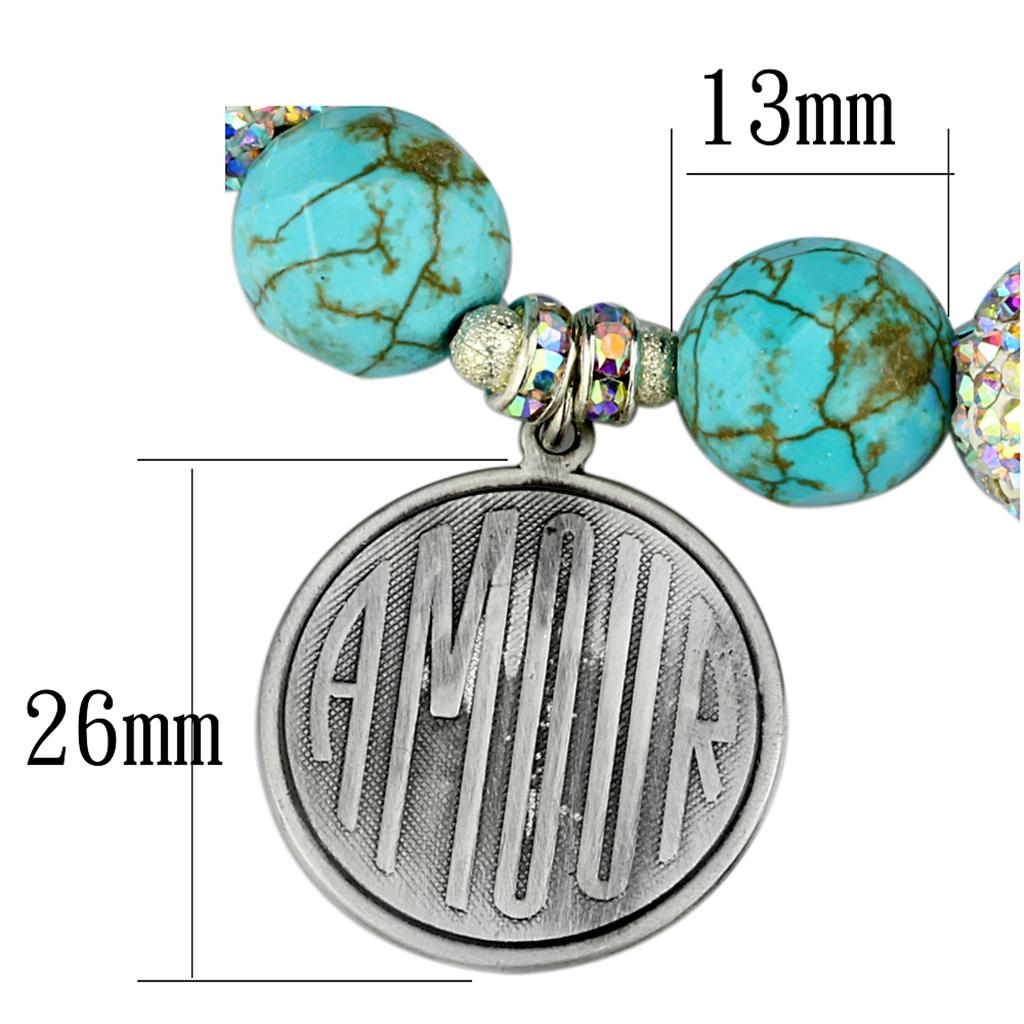 MALO3784 - Antique Silver White Metal Bracelet with Synthetic Turquoise in Turquoise