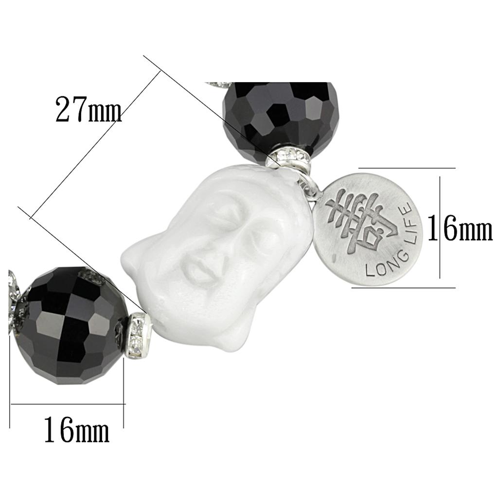 MALO3792 - Antique Silver White Metal Bracelet with Synthetic Synthetic Glass in Jet