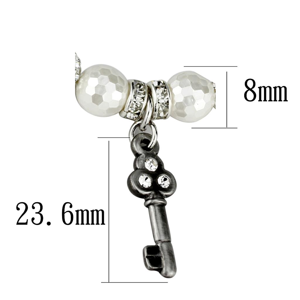 MALO3797 - Antique Silver Brass Bracelet with Synthetic Glass Bead in White