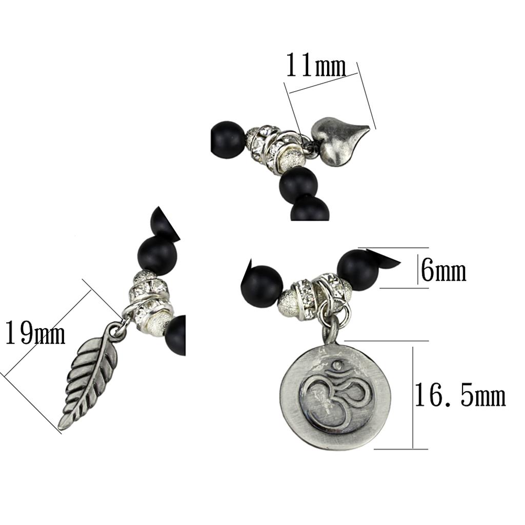 MALO3798 - Antique Silver Brass Bracelet with Synthetic Glass Bead in Jet