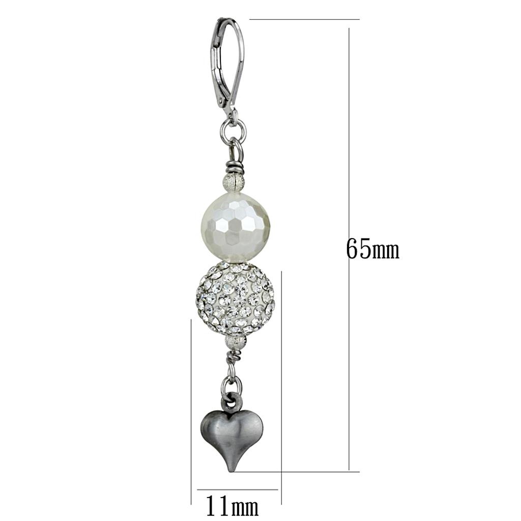 MALO3804 - Antique Silver White Metal Earrings with Synthetic Glass Bead in White