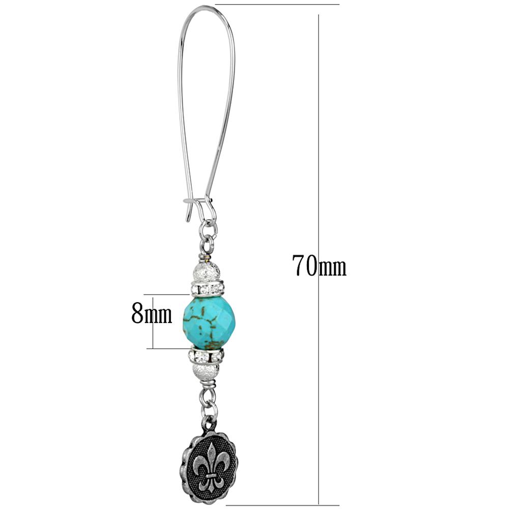 MALO3807 - Antique Silver White Metal Earrings with Synthetic Turquoise in Turquoise