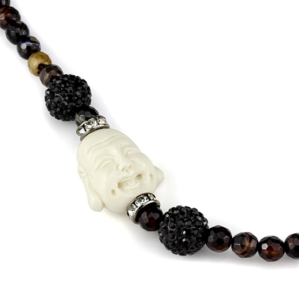 MALO3814 - Ruthenium Brass Necklace with Synthetic Glass Bead in Multi Color