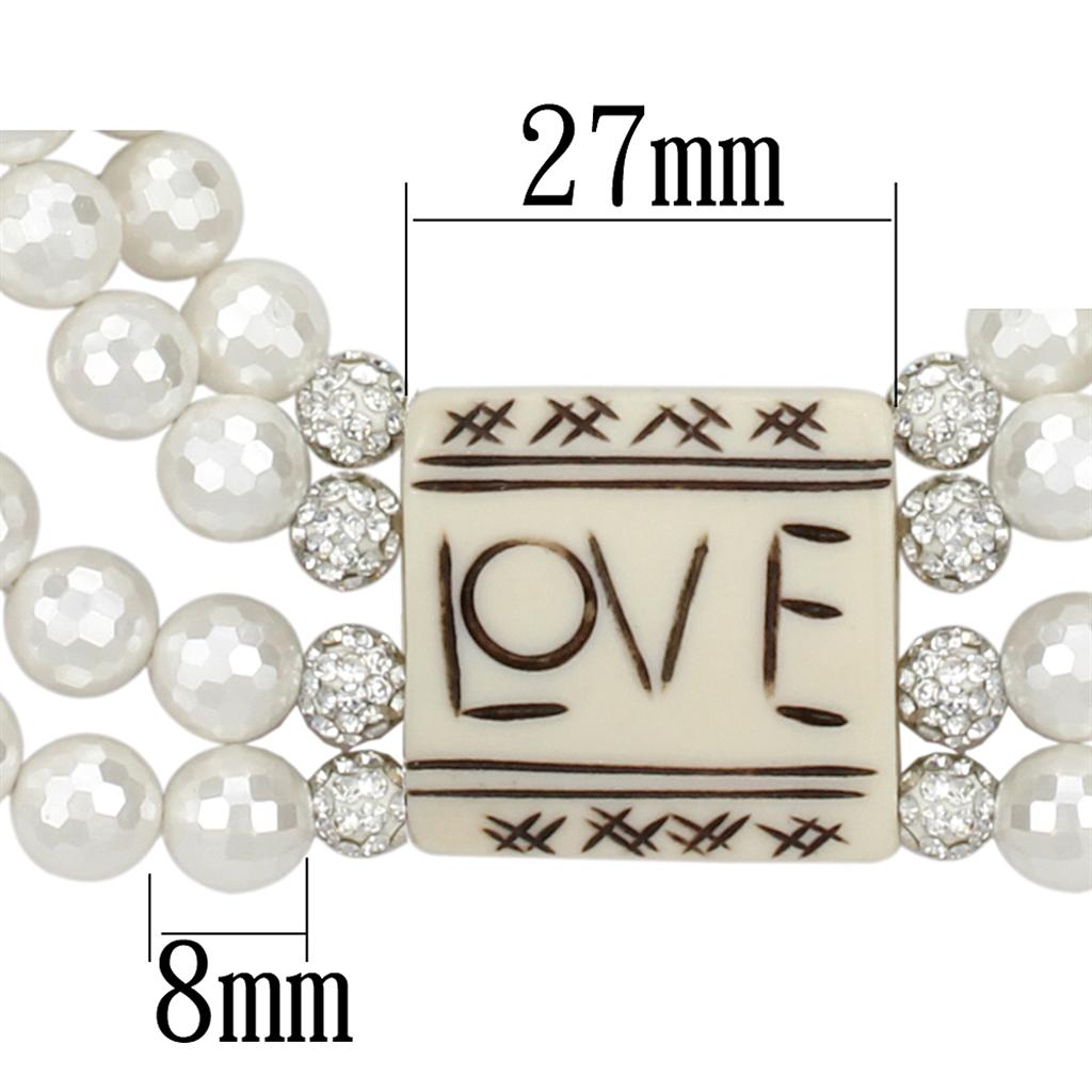 MALO3820 - Antique Silver White Metal Necklace with Synthetic Glass Bead in White