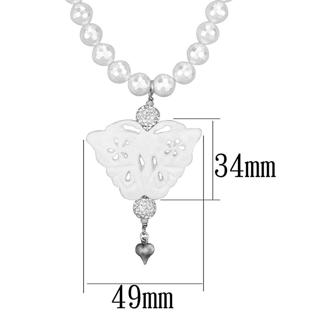 MALO3821 - Antique Silver White Metal Necklace with Synthetic Glass Bead in White
