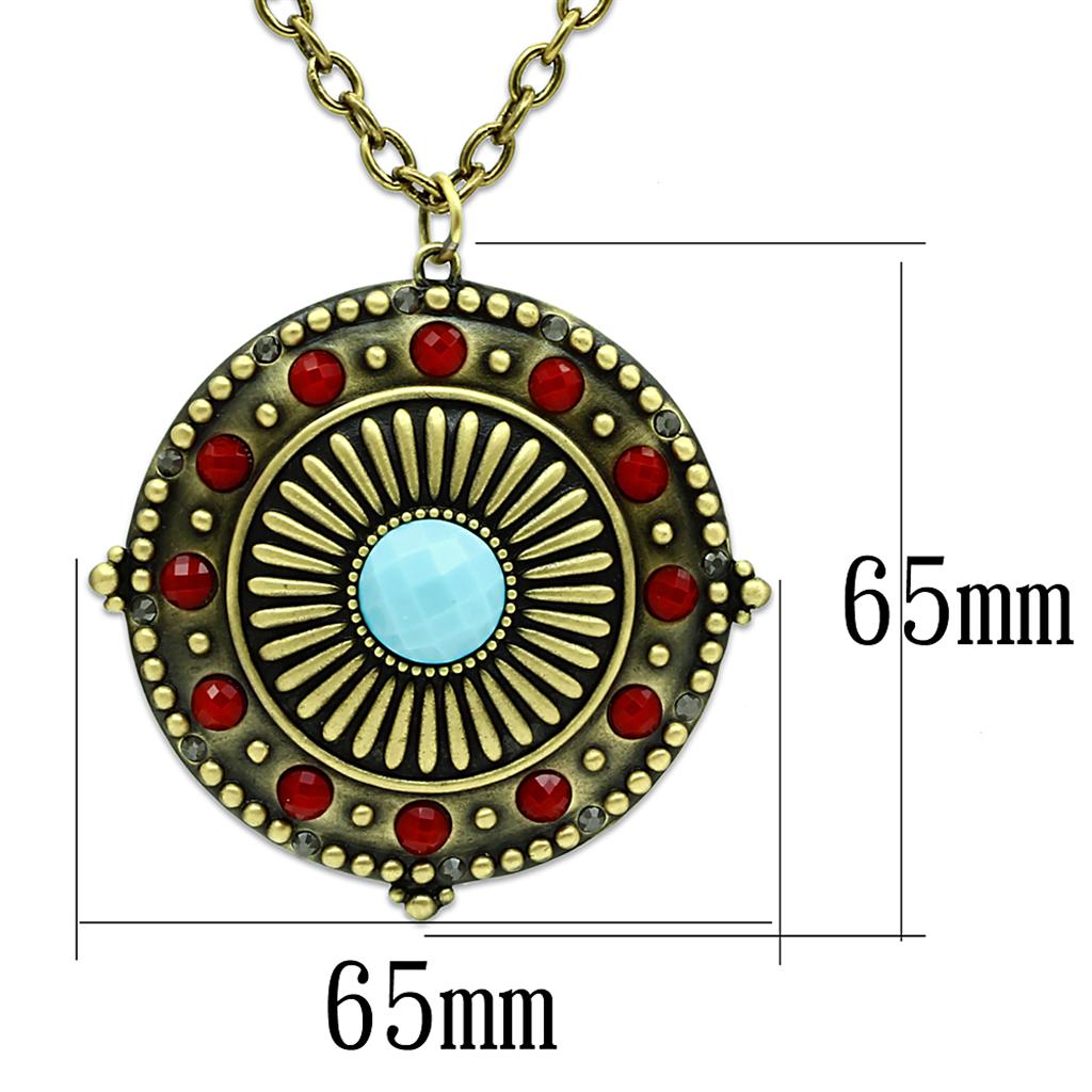 MALO3838 - Antique Copper Brass Chain Pendant with Synthetic Synthetic Glass in Sea Blue
