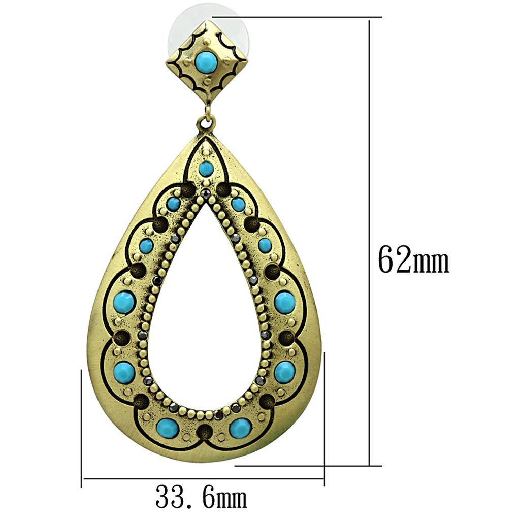 MALO3850 - Antique Copper Brass Earrings with Top Grade Crystal in Turquoise