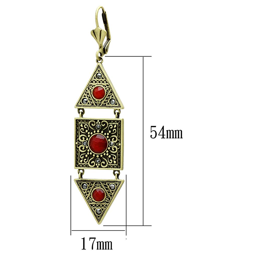 MALO3851 - Antique Copper Brass Earrings with Synthetic Synthetic Glass in Siam