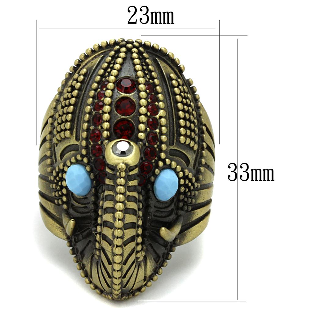 MALO3887 - Antique Copper Brass Ring with Synthetic Synthetic Stone in Sea Blue