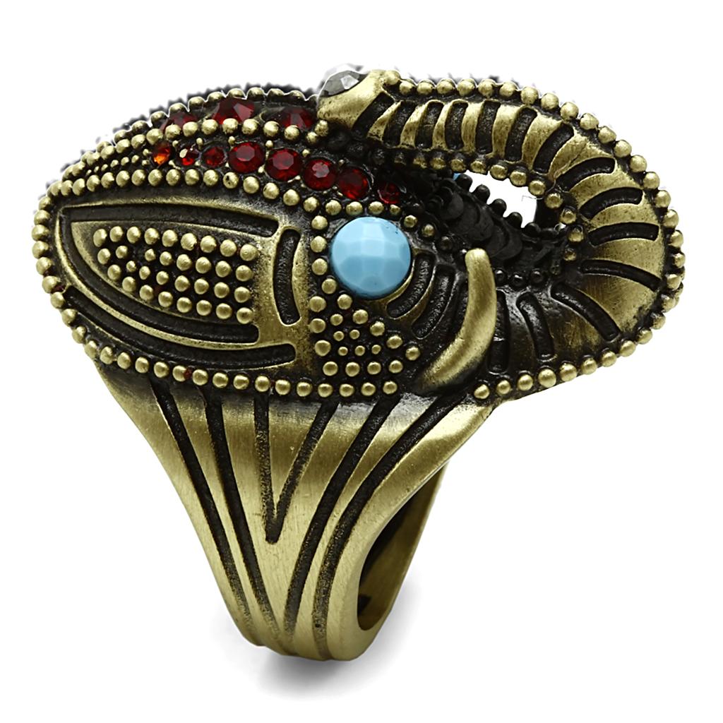 MALO3887 - Antique Copper Brass Ring with Synthetic Synthetic Stone in Sea Blue