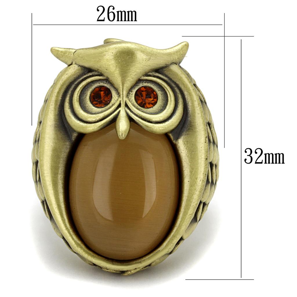 MALO3888 - Antique Copper Brass Ring with Synthetic Cat Eye in Brown