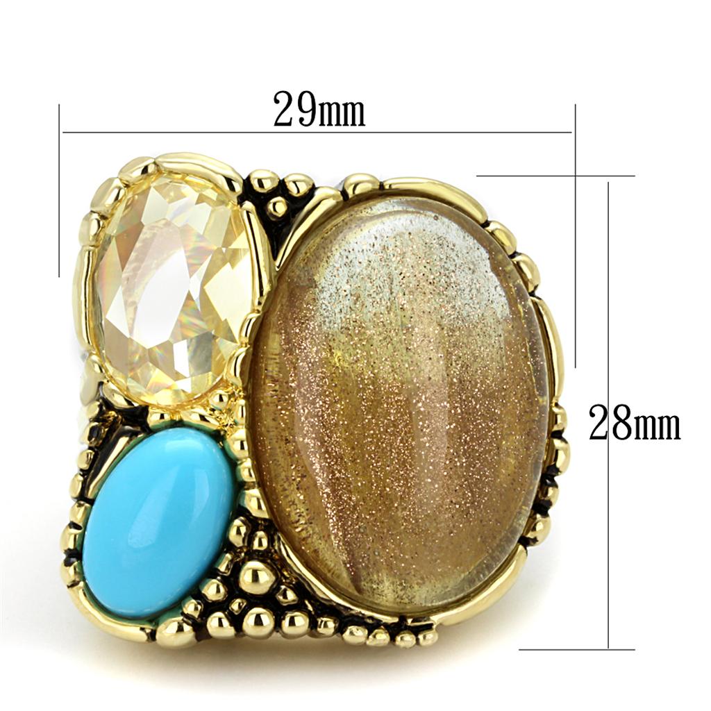 MALO3900 - Gold Brass Ring with Synthetic Synthetic Rutile in Topaz