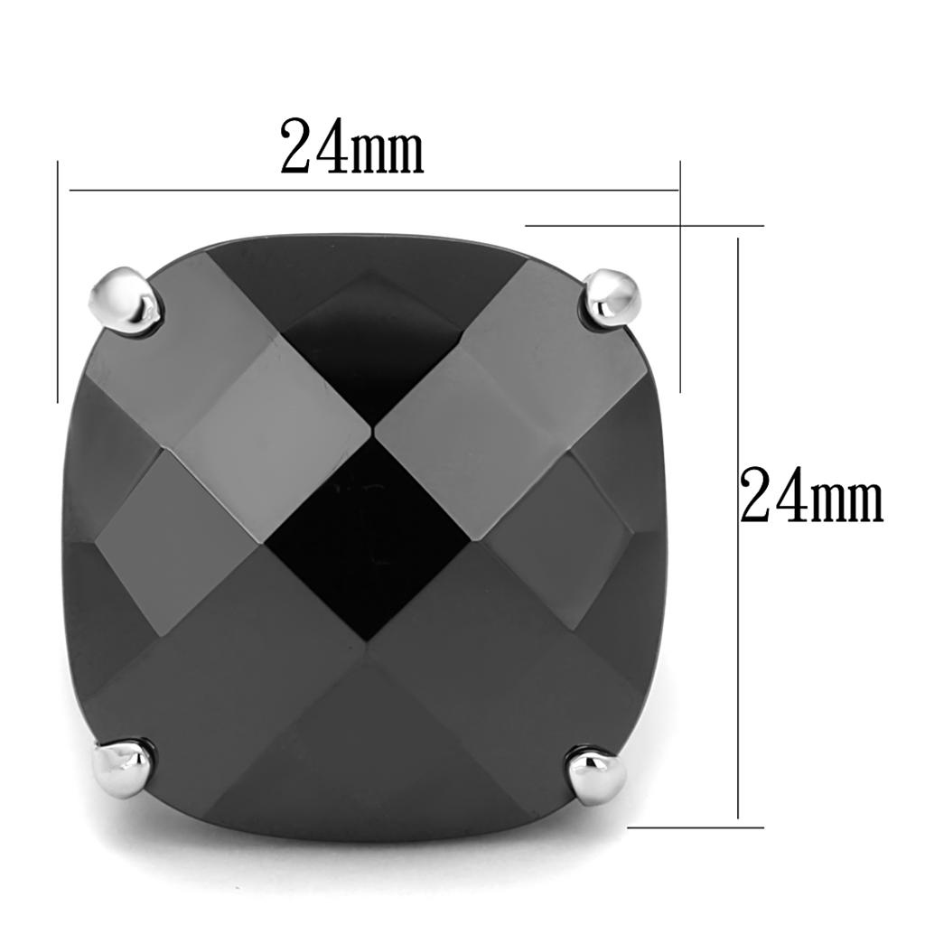 MALO3912 - Rhodium Brass Ring with AAA Grade CZ in Jet