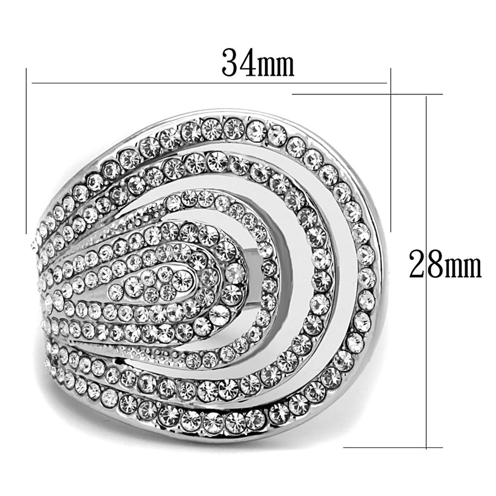 MALO3914 - Rhodium Brass Ring with Top Grade Crystal in Clear