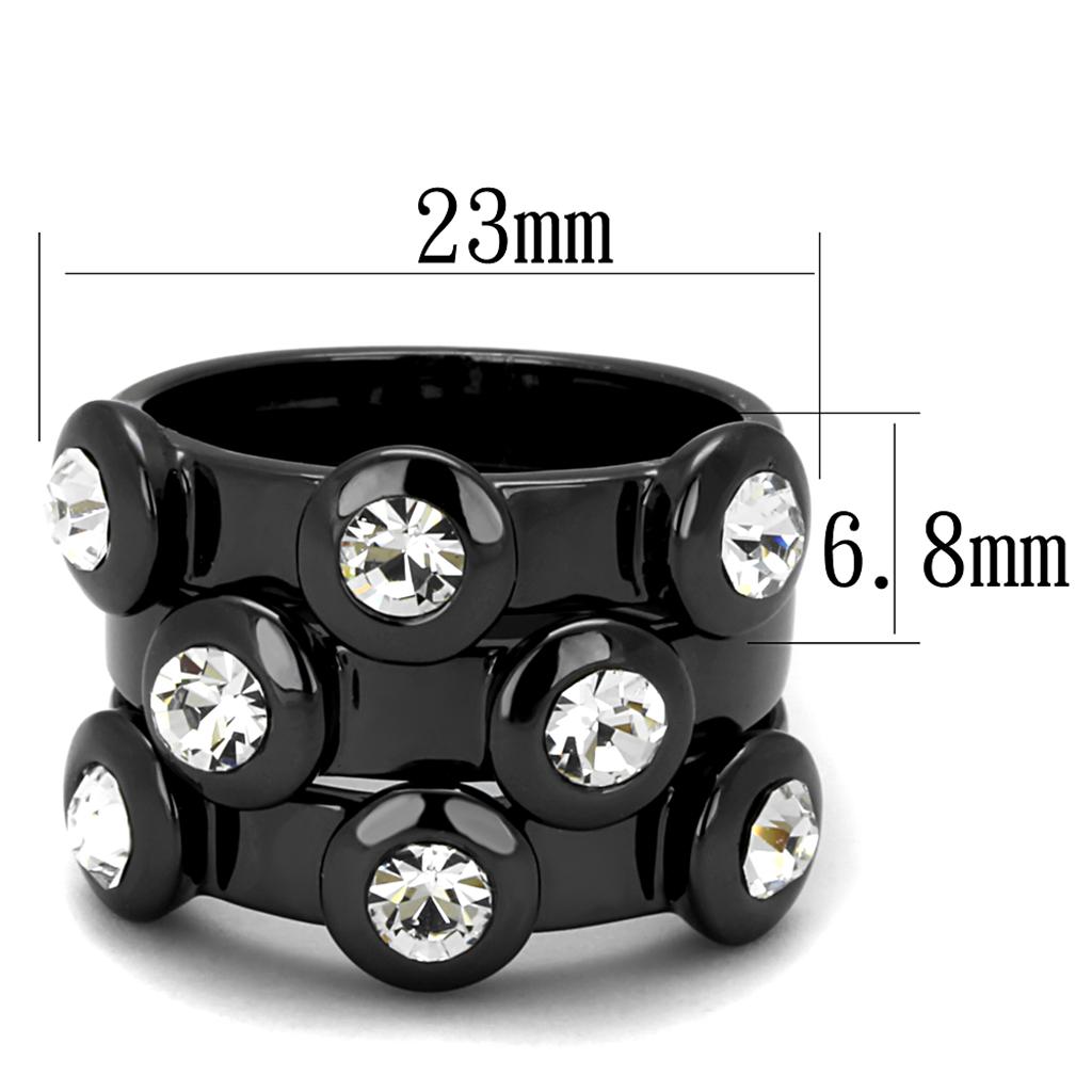 MALO3916 - TIN Cobalt Black Brass Ring with Top Grade Crystal in Clear