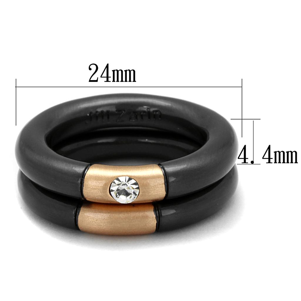 MALO3919 - Rose Gold+Ruthenium Brass Ring with Top Grade Crystal in Clear