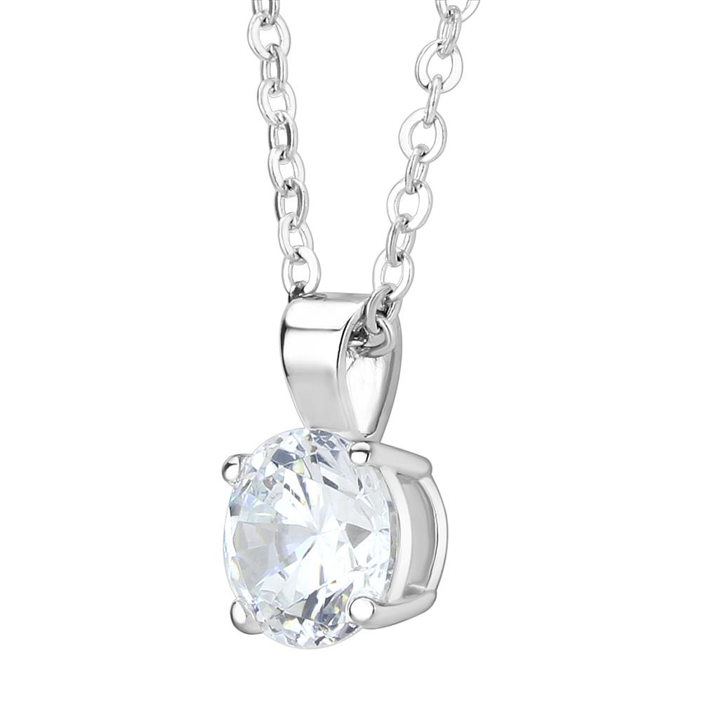 MALO3933 - Rhodium Brass Chain Pendant with AAA Grade CZ in Clear