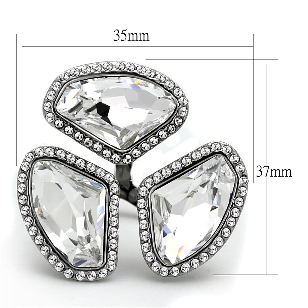 MALO3938 - High polished (no plating) Stainless Steel Ring with Top Grade Crystal in Clear