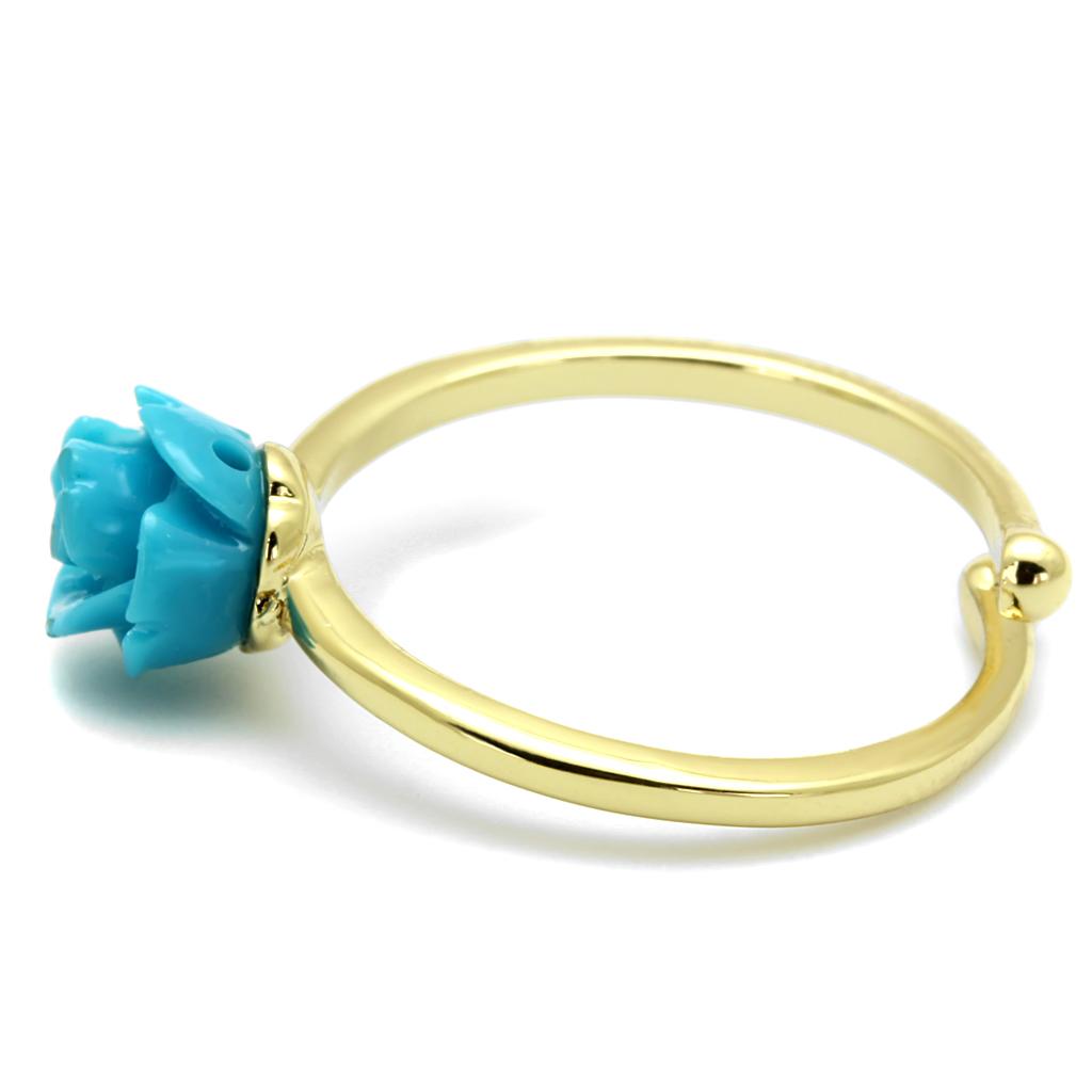 MALO4060 - Flash Gold Brass Ring with Synthetic Synthetic Stone in Sea Blue