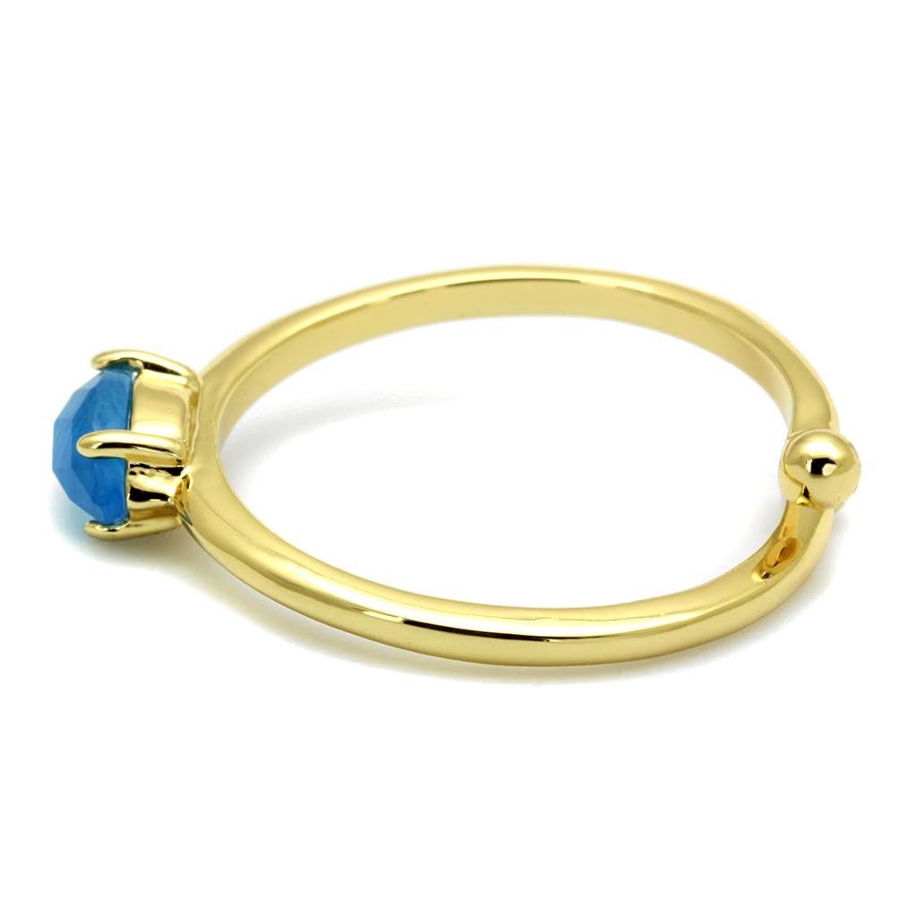 MALO4064 - Flash Gold Brass Ring with Synthetic Cat Eye in Capri Blue