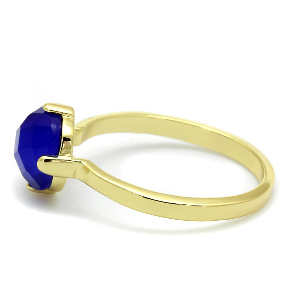 MALO4072 - Flash Gold Brass Ring with Synthetic Cat Eye in Sapphire