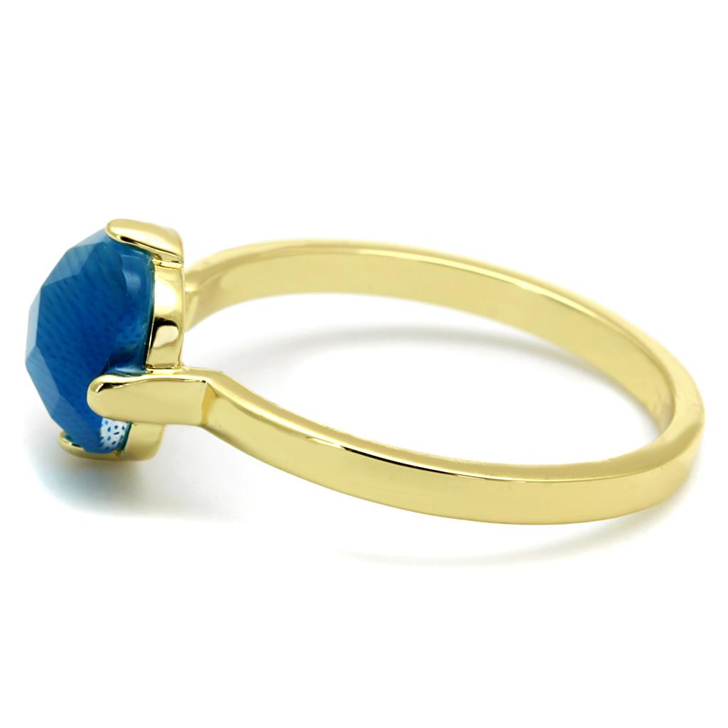 MALO4073 - Flash Gold Brass Ring with Synthetic Cat Eye in Capri Blue