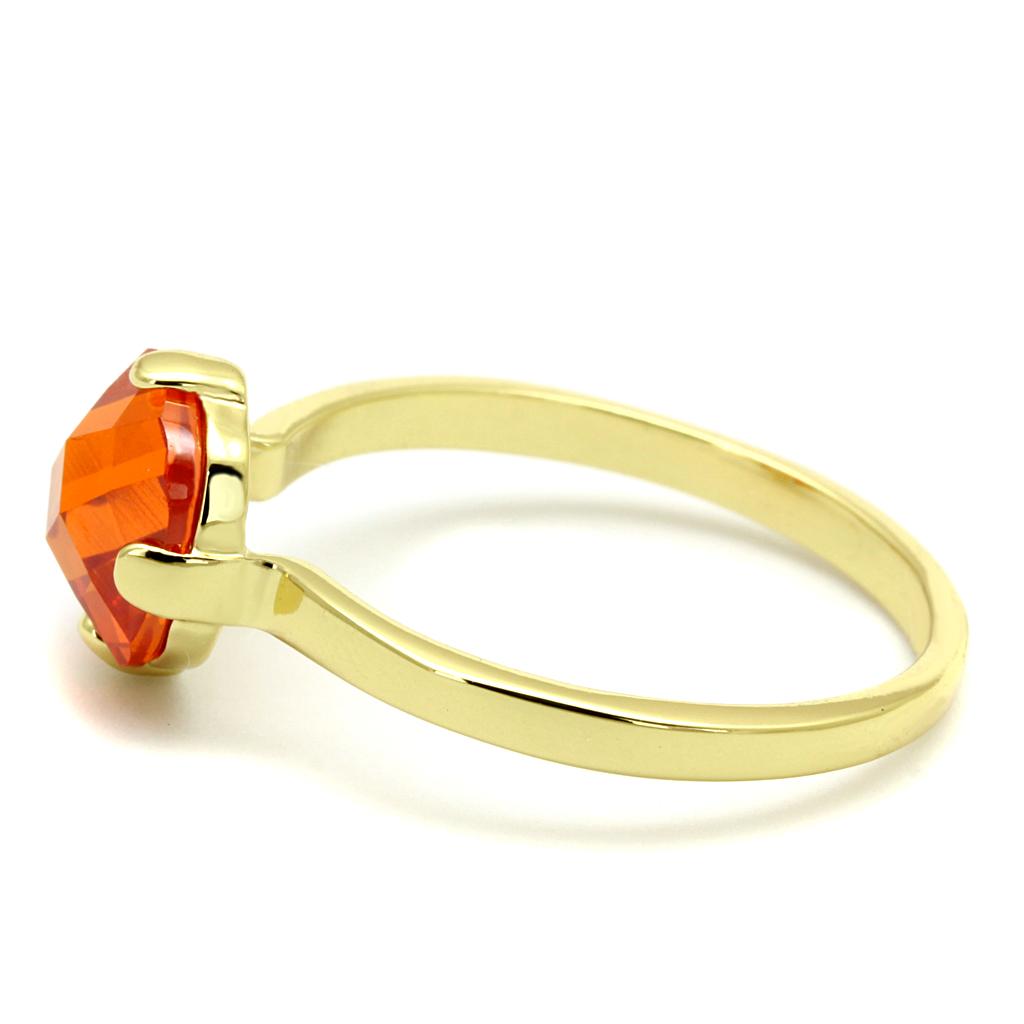 MALO4079 - Flash Gold Brass Ring with AAA Grade CZ in Orange