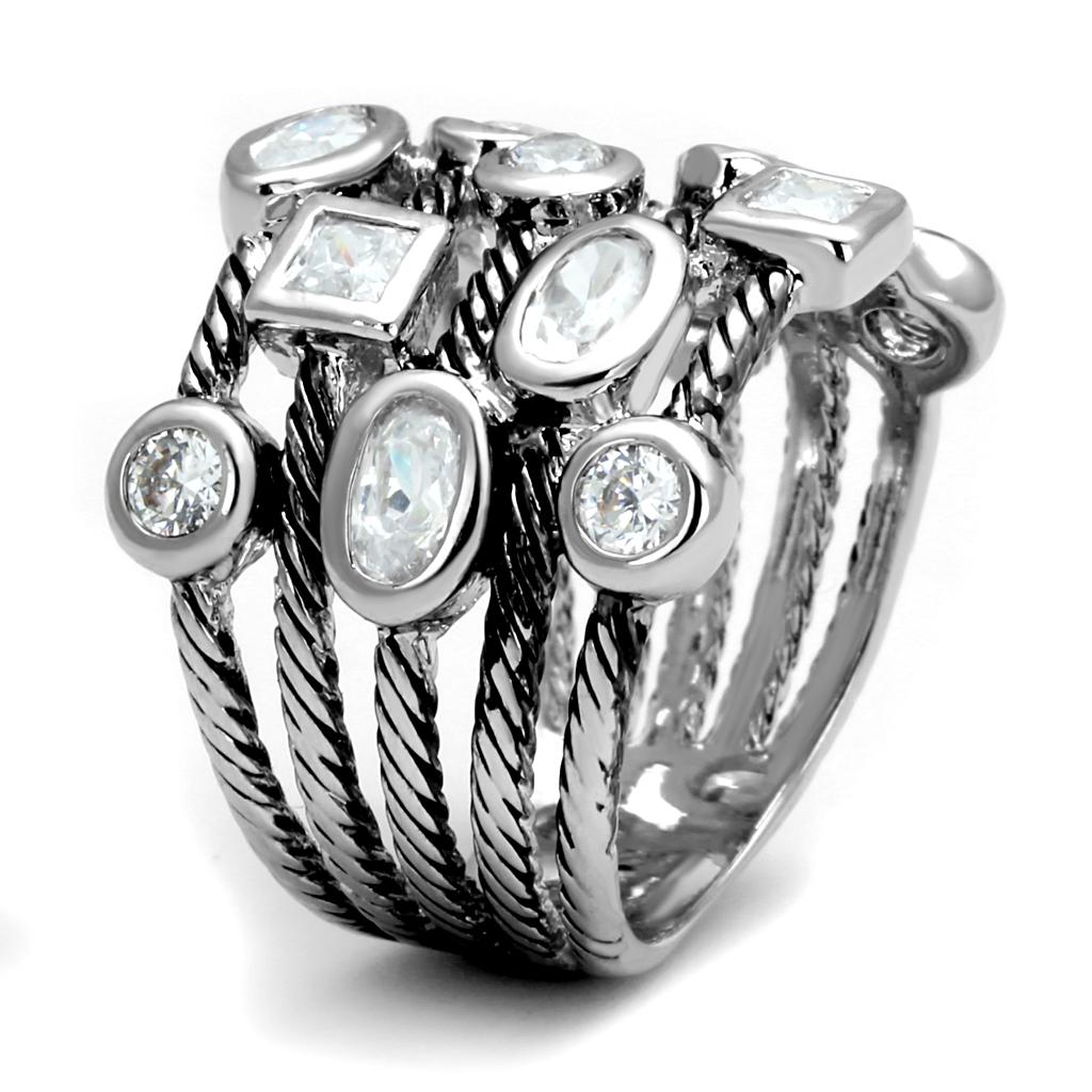 MALO4083 - Rhodium Brass Ring with AAA Grade CZ in Clear