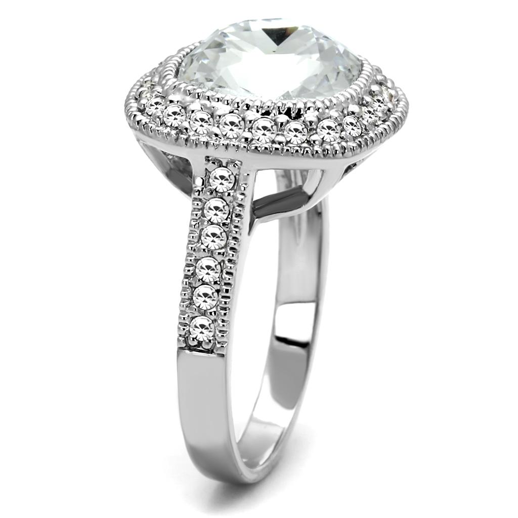 MALO4092 - Rhodium Brass Ring with Top Grade Crystal in Clear