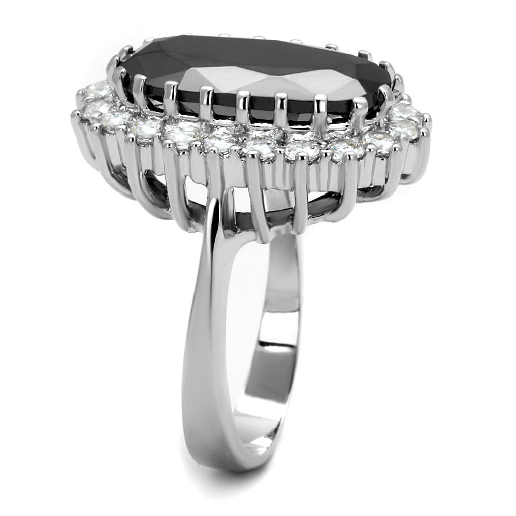 MALO4094 - Rhodium Brass Ring with AAA Grade CZ in Black Diamond