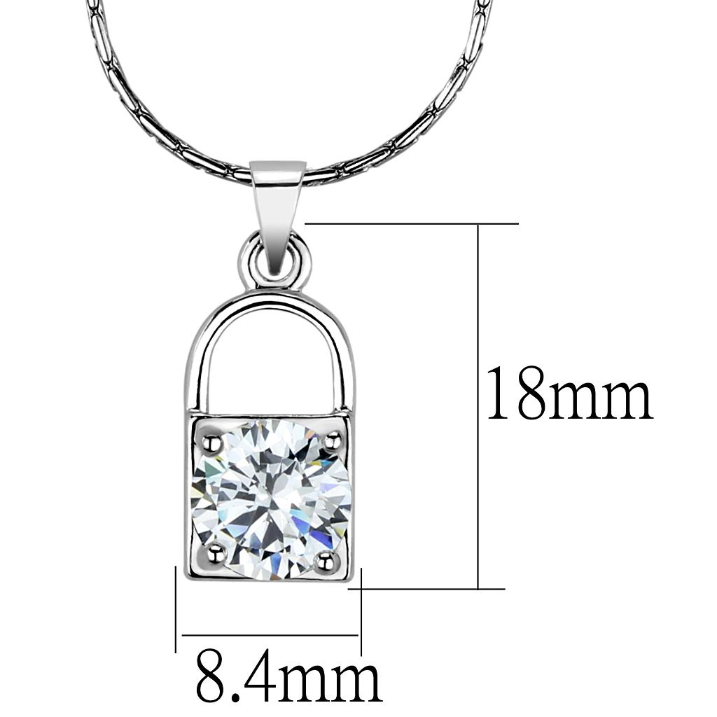 MALO4150 - Rhodium Brass Chain Pendant with AAA Grade CZ in Clear