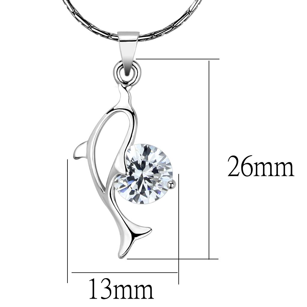 MALO4154 - Rhodium Brass Chain Pendant with AAA Grade CZ in Clear