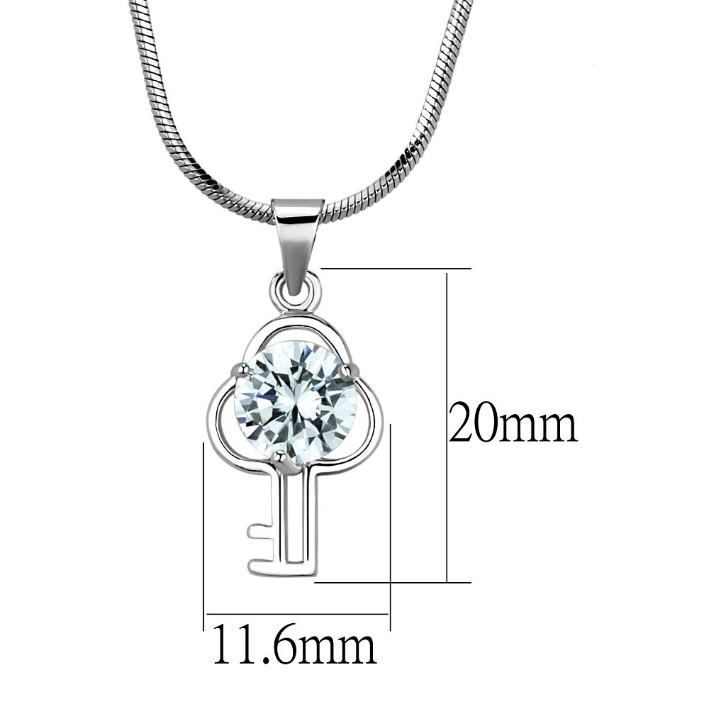 MALO4161 - Rhodium Brass Chain Pendant with AAA Grade CZ in Clear