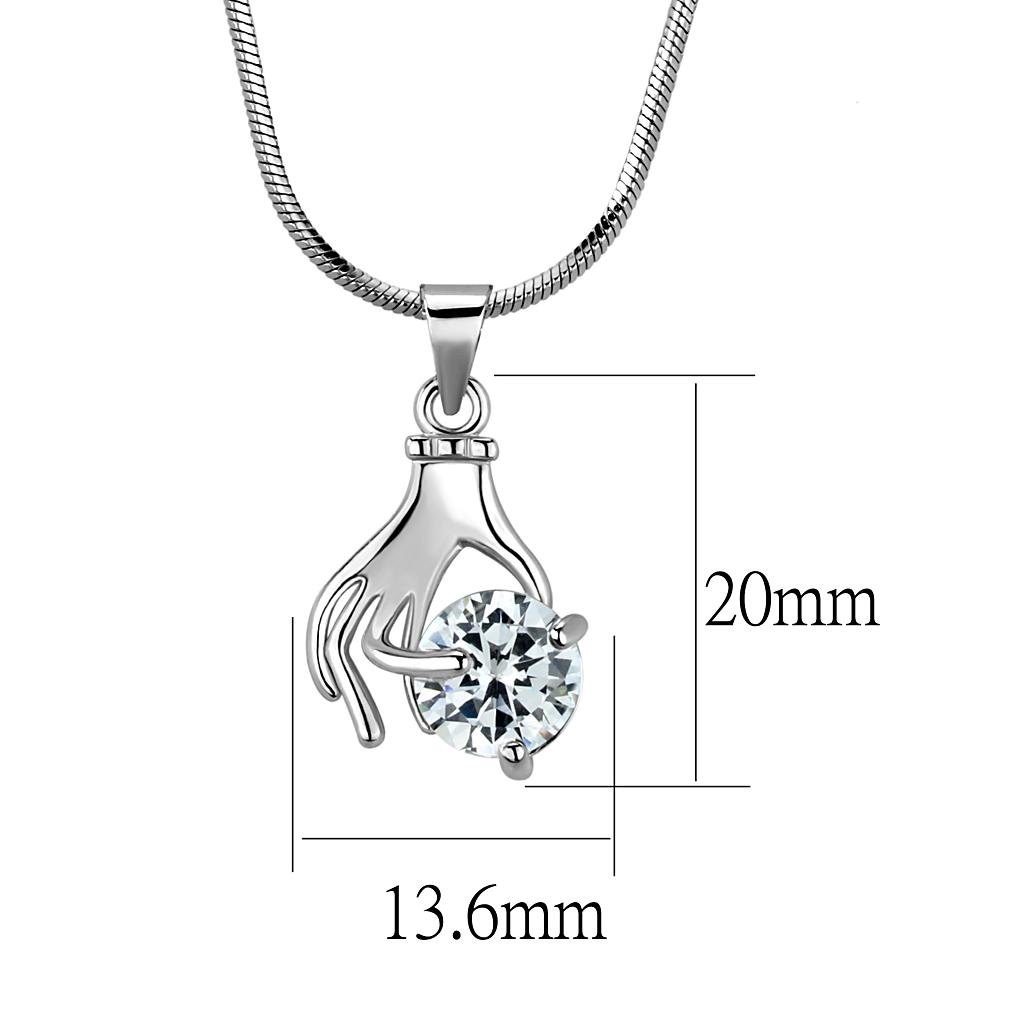 MALO4163 - Rhodium Brass Chain Pendant with AAA Grade CZ in Clear