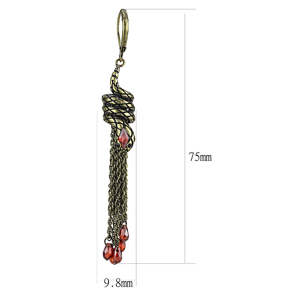 MALO4181 - Antique Copper Brass Earrings with AAA Grade CZ in Garnet