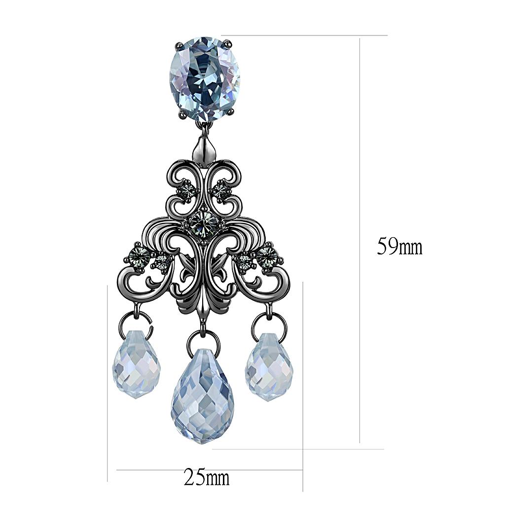 MALO4188 - TIN Cobalt Black Brass Earrings with AAA Grade CZ in Sea Blue