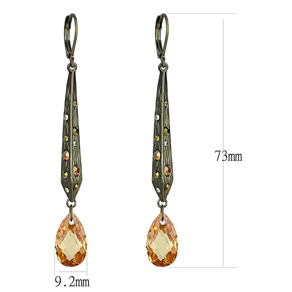 MALO4189 - Antique Copper Brass Earrings with Top Grade Crystal in Champagne