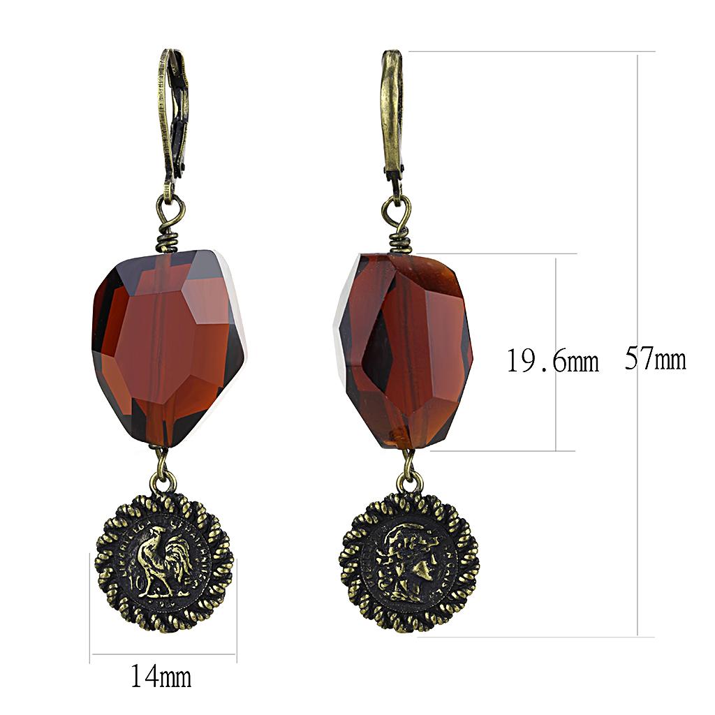 MALO4193 - Antique Copper Brass Earrings with Synthetic Synthetic Glass in Garnet