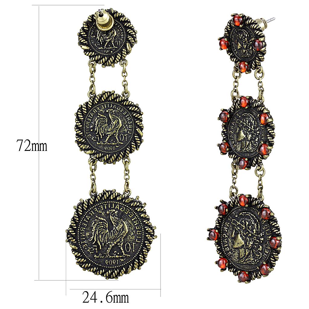 MALO4196 - Antique Copper Brass Earrings with AAA Grade CZ in Garnet