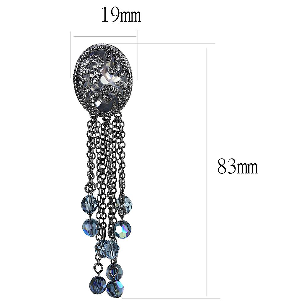 MALO4199 - TIN Cobalt Black Brass Earrings with AAA Grade CZ in Clear
