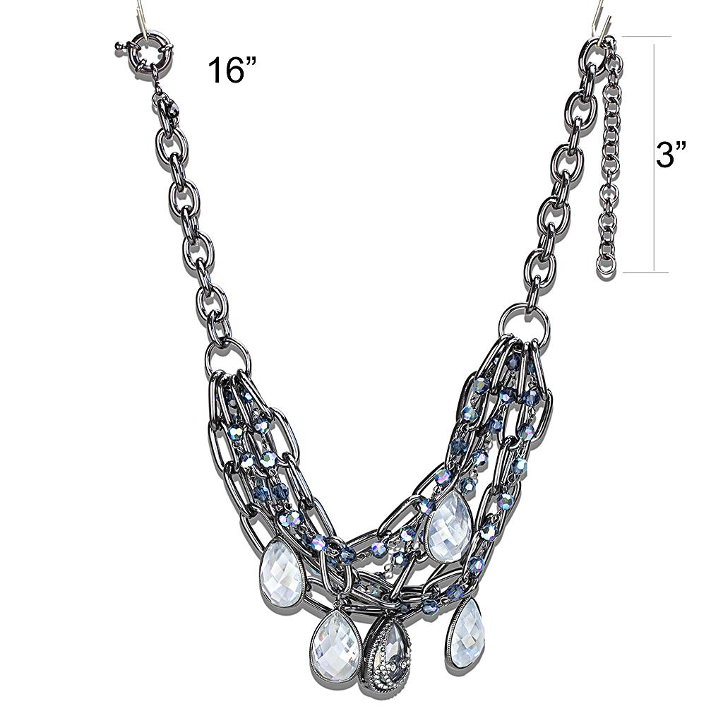 MALO4211 - TIN Cobalt Black Brass Necklace with AAA Grade CZ in Clear