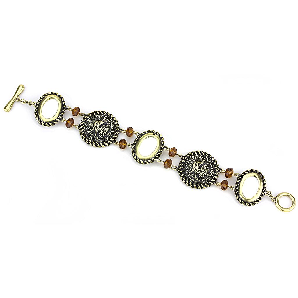 MALO4221 - Antique Copper Brass Bracelet with Synthetic Synthetic Stone in Smoked Quartz