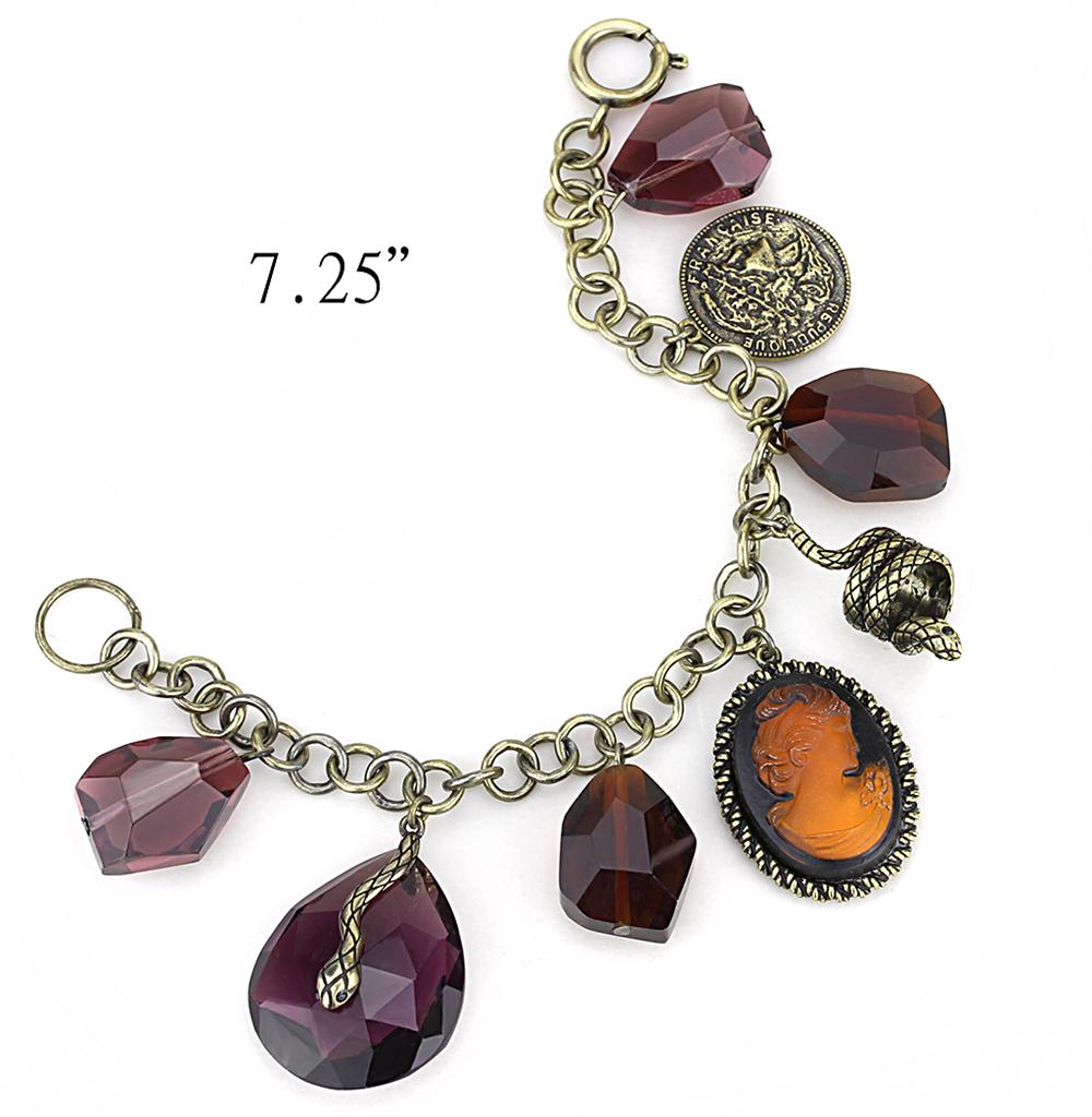 MALO4223 - Antique Copper Brass Bracelet with Synthetic Synthetic Glass in Amethyst