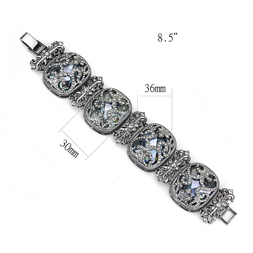 MALO4225 - TIN Cobalt Black Brass Bracelet with AAA Grade CZ in Clear
