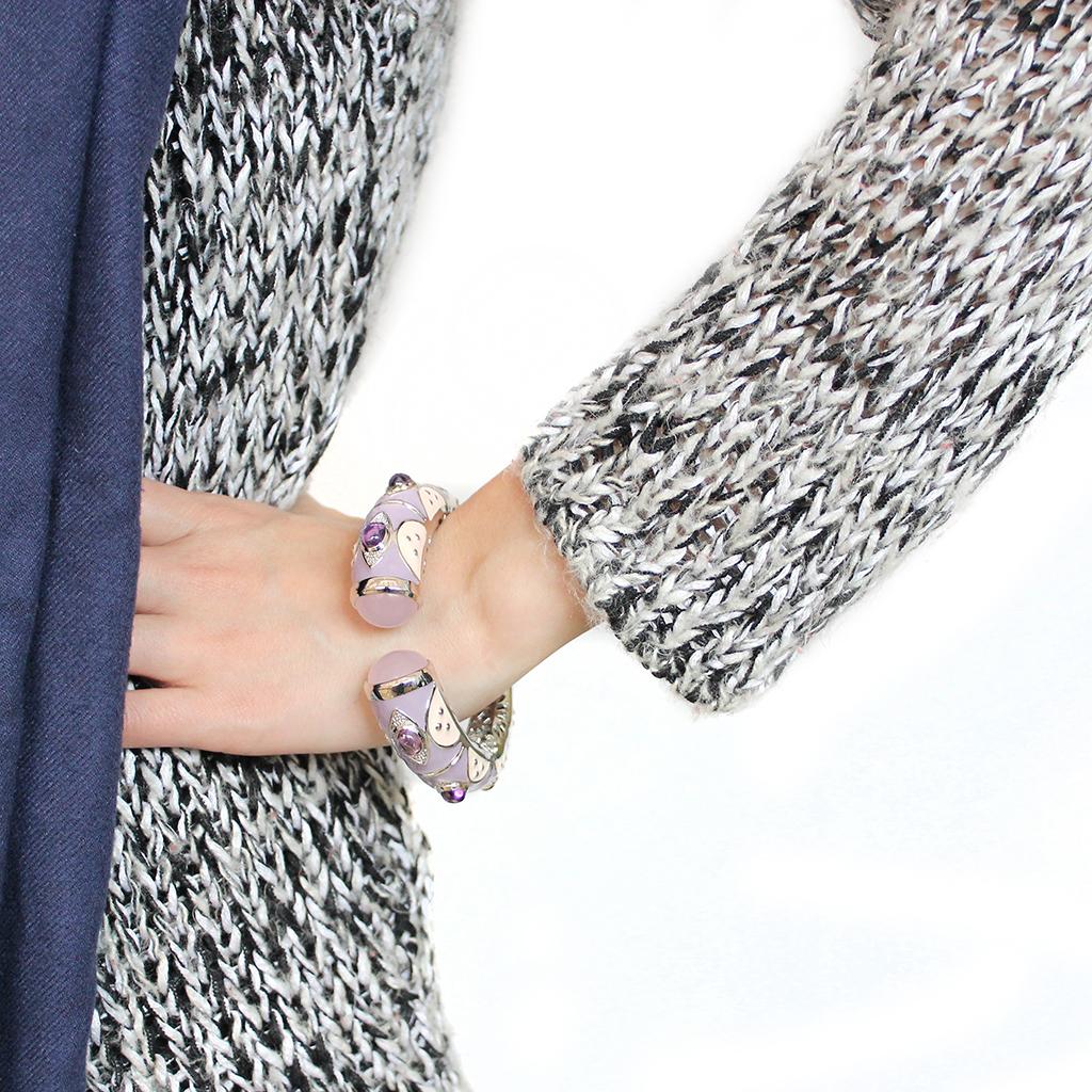 MALO4268 - Rhodium Brass Bangle with Synthetic in Rose