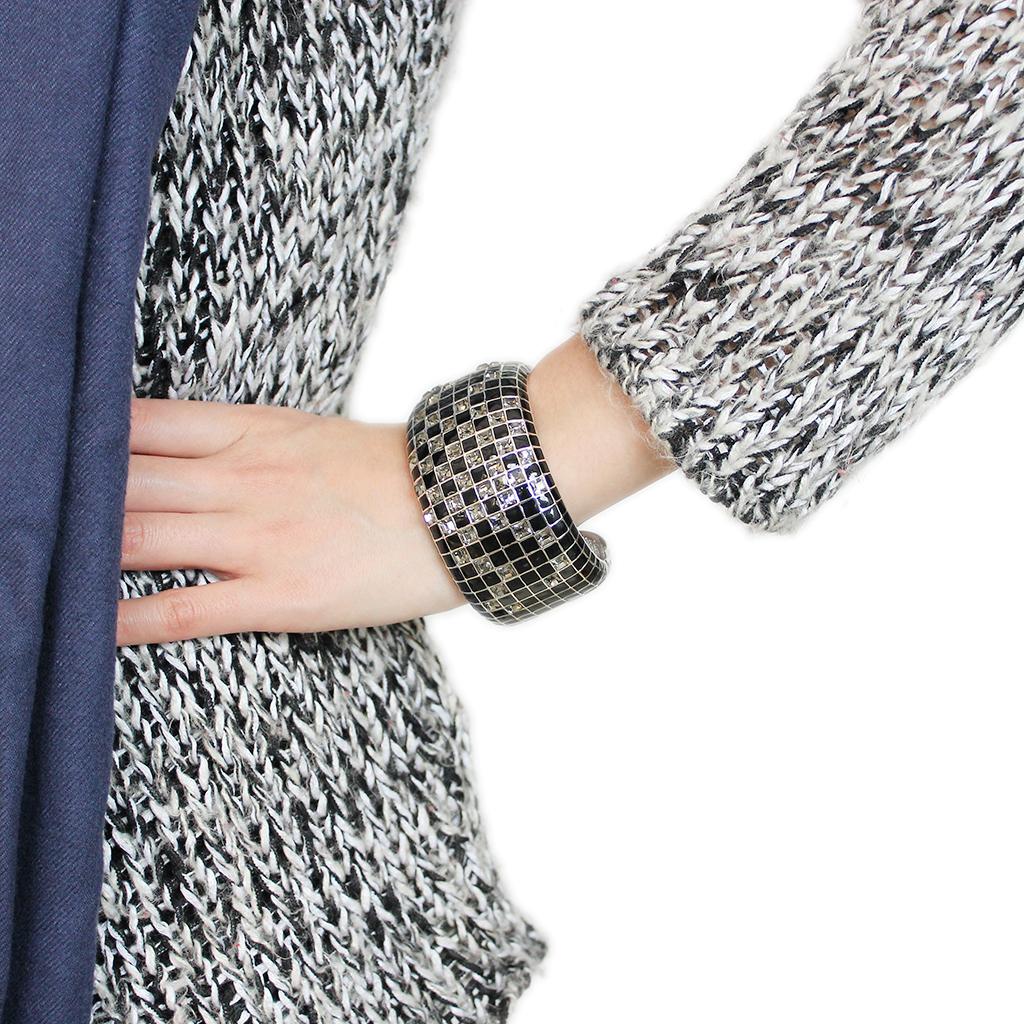 MALO4272 - Rhodium Brass Bangle with Top Grade Crystal in Black Diamond