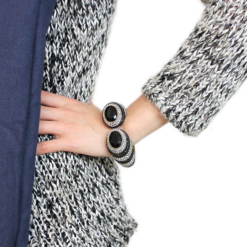 MALO4274 - Gold Brass Bangle with Synthetic in Jet