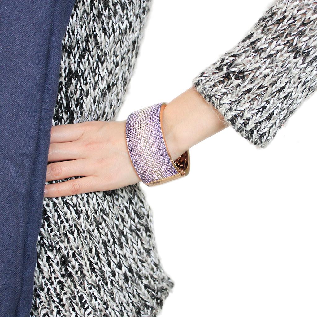 MALO4279 - Rose Gold+e-coating Brass Bangle with Top Grade Crystal in Multi Color