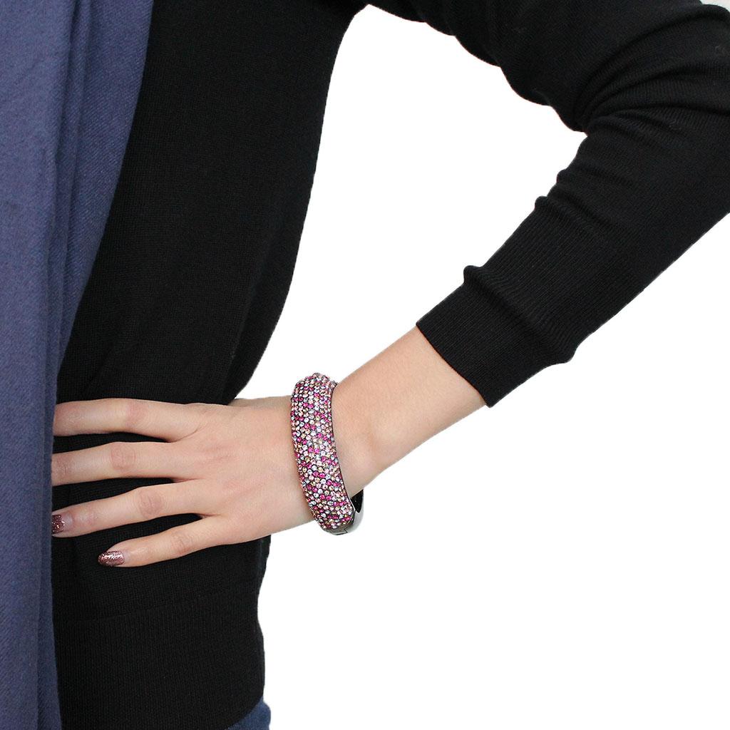 MALO4306 - TIN Cobalt Black Brass Bangle with Top Grade Crystal in Multi Color