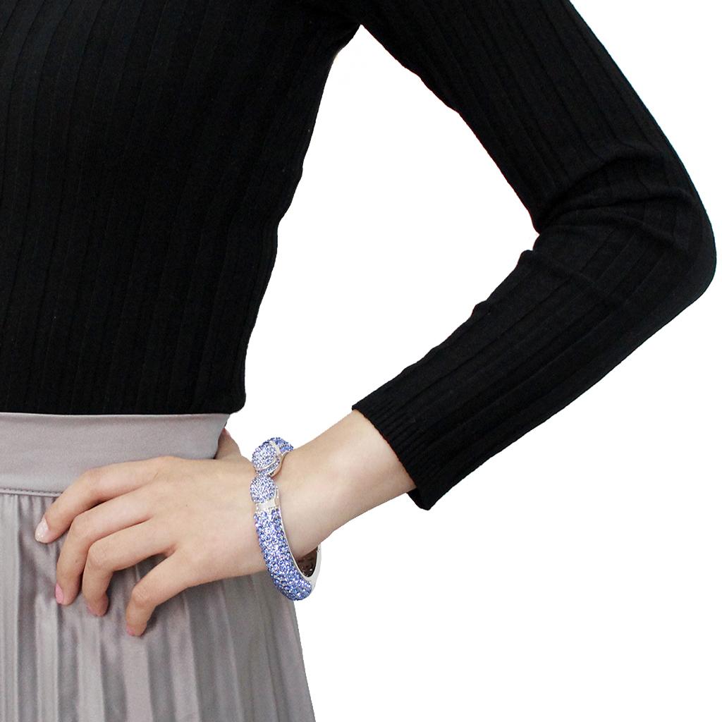 MALO4315 - Rhodium Brass Bangle with Top Grade Crystal in Light Sapphire